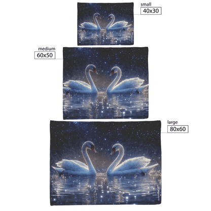 Two Swans Swimming in Bioluminescent Lake Under Twilight Sky Filled With Stars and Glowing Ripples Fleece Sherpa Blanket - Awakening Righteousness