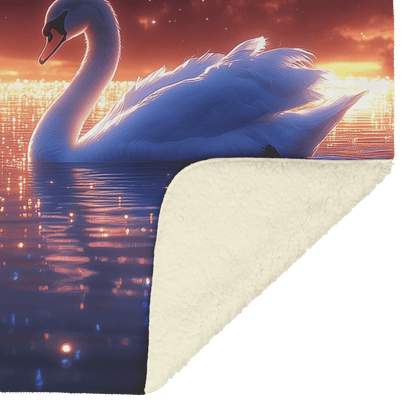 Two Swans Swimming in Bioluminescent Lake Under Twilight Sky Filled With Stars and Glowing Ripples Fleece Sherpa Blanket - Awakening Righteousness