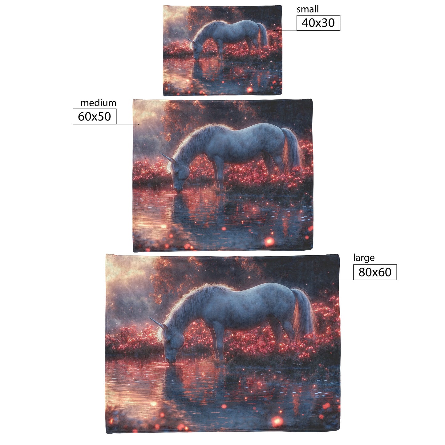 Unicorn Drinking from Glowing Pond with Crystal Flowers in Twilight Forest Fleece Sherpa Blanket - Awakening Righteousness