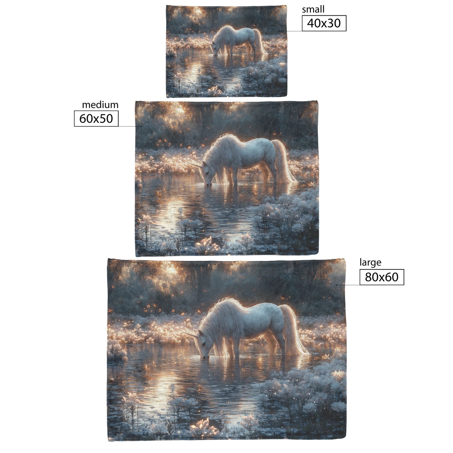 Unicorn Drinking from Glowing Pond with Crystal Flowers in Twilight Forest Fleece Sherpa Blanket - Awakening Righteousness