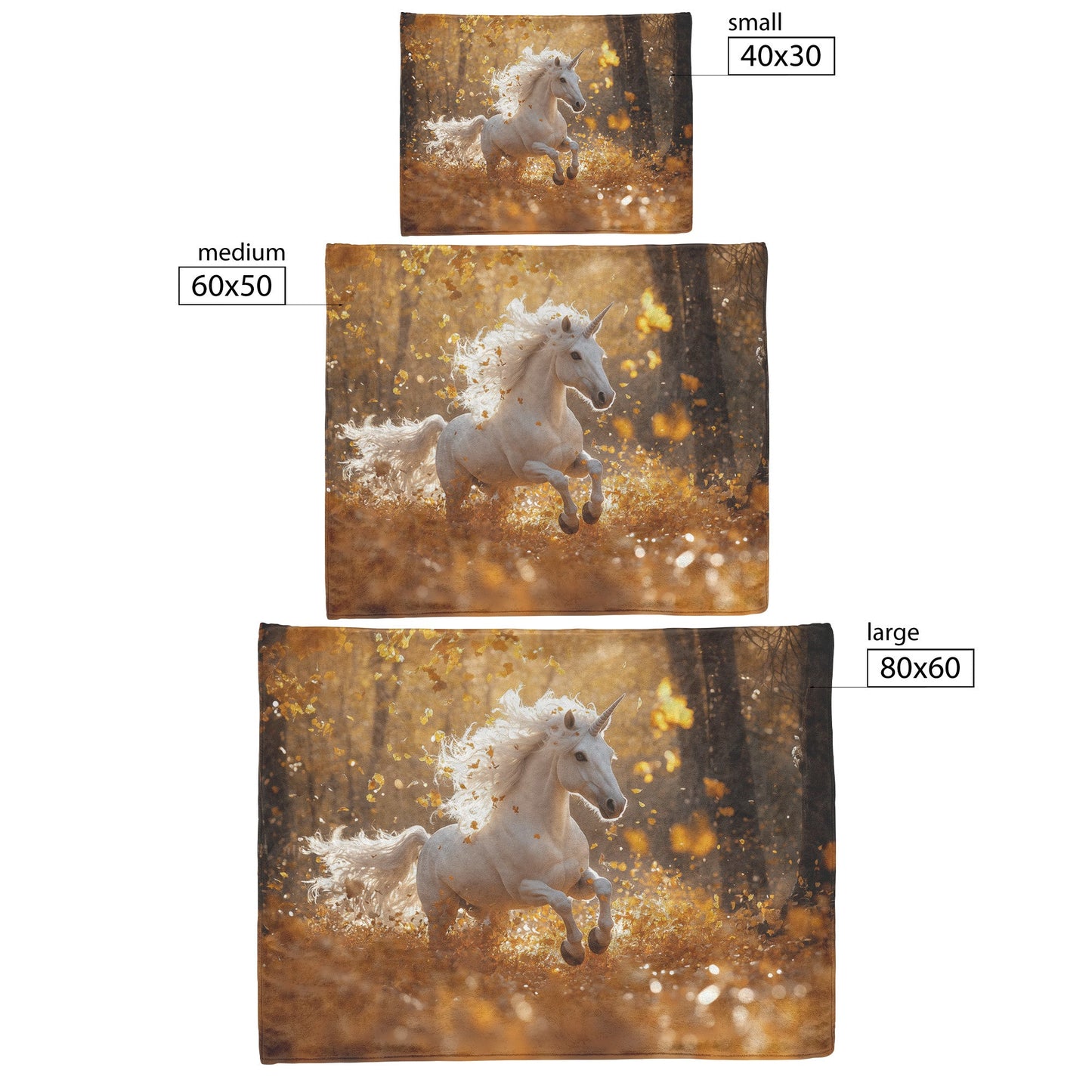 Unicorn Galloping Through Golden Autumn Leaves in Magical Forest with Soft Ethereal Light Fleece Sherpa Blanket - Awakening Righteousness