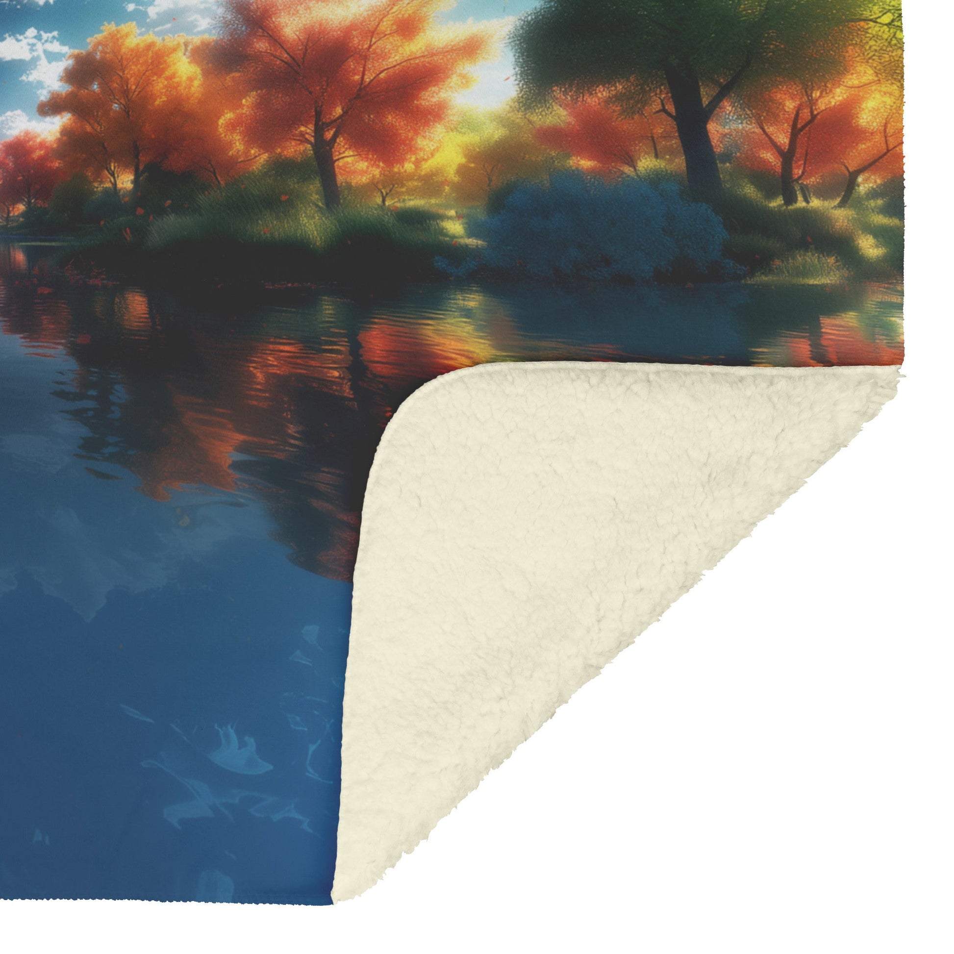 Vibrant Autumn Forest Scenic Reflection Fleece Sherpa Blanket Luxurious Cozy Design Inspired by Natures Tranquil Beauty - Awakening Righteousness