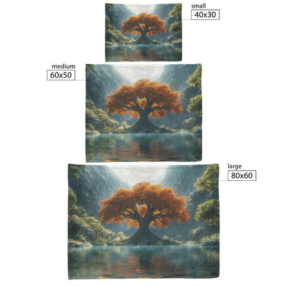 Vibrant Autumn Tree of Life Tranquil Lake Cascading Waterfalls Cozy Fleece Sherpa Blanket - Awakening Righteousness