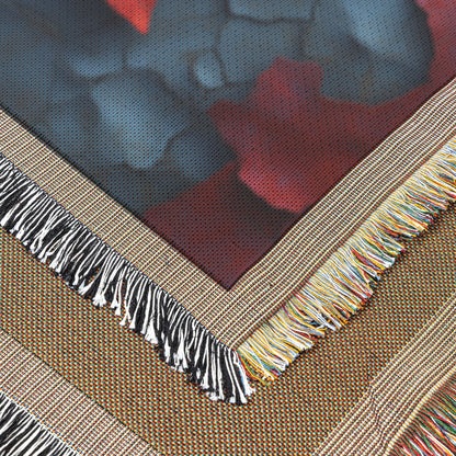 Vibrant Canadian Maple Leaf Abstract Art on Cracked Background Cozy Woven Throw Blanket - Awakening Righteousness