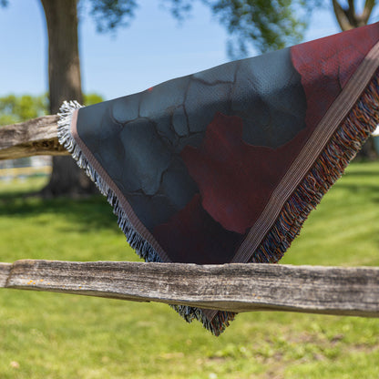 Vibrant Canadian Maple Leaf Abstract Art on Cracked Background Cozy Woven Throw Blanket - Awakening Righteousness