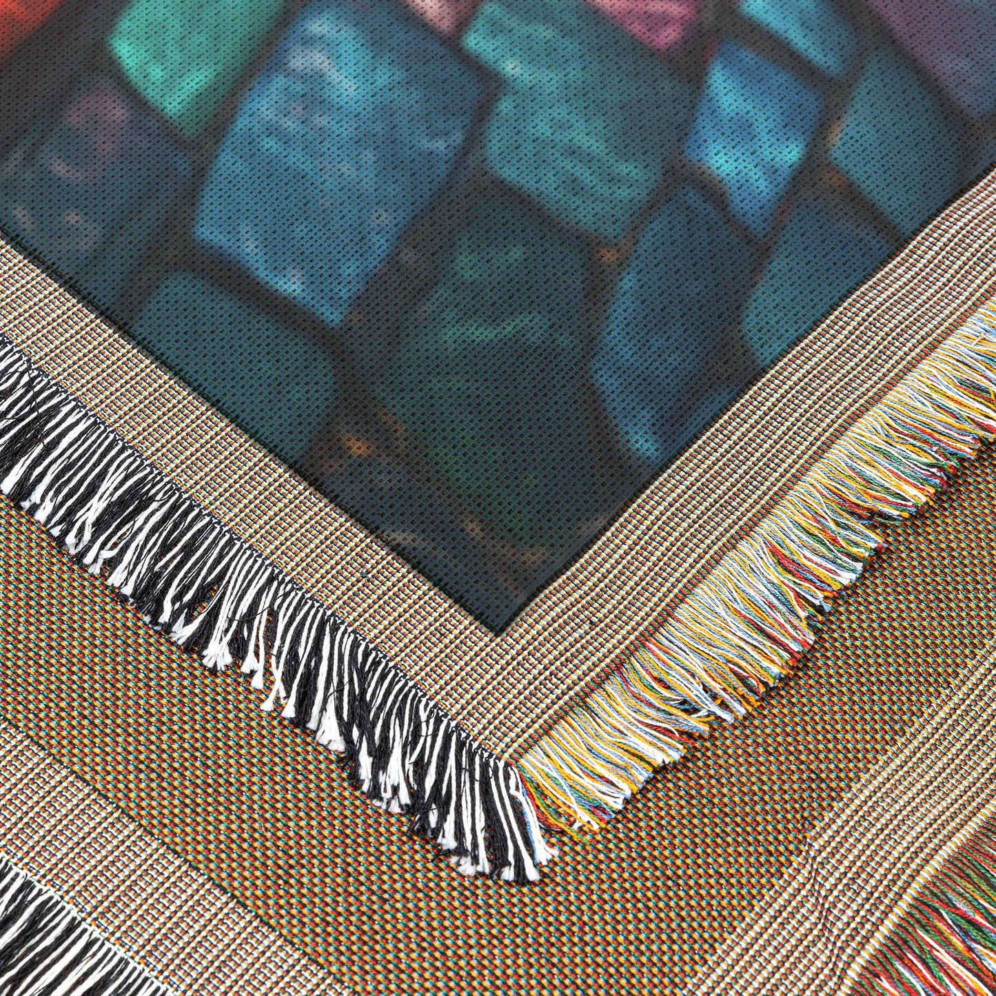 Vibrant Christian Cross Stained Glass Woven Throw Blanket Perfect for Inspirational Home Decor and Cozy Comfort - Awakening Righteousness