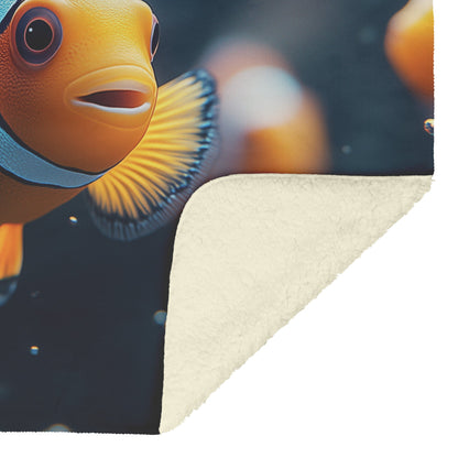 Vibrant Clownfish Swimming in Ocean Cozy Sherpa Fleece Blanket - Awakening Righteousness