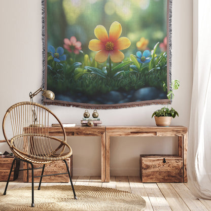 Vibrant Colorful Blooming Flowers with Greenery and Soft Sunlight for Woven Throw Blanket Design - Awakening Righteousness