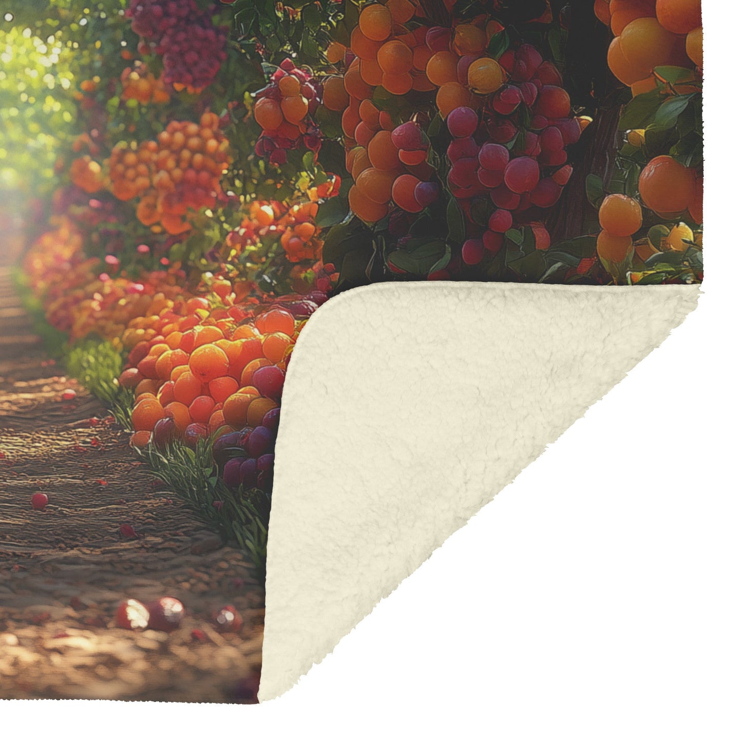 Vibrant Fantasy Garden of Eden with Colorful Fruit Trees and Lush Foliage Cozy Christian Fleece Sherpa Blanket - Awakening Righteousness