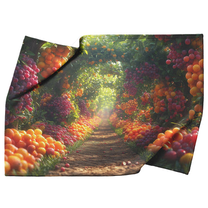 Vibrant Fantasy Garden of Eden with Colorful Fruit Trees and Lush Foliage Cozy Christian Fleece Sherpa Blanket - Awakening Righteousness