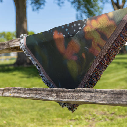 Vibrant Monarch Butterflies in Flight Cozy Woven Throw Blanket - Awakening Righteousness
