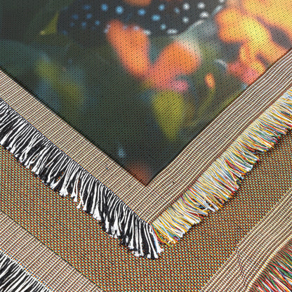 Vibrant Monarch Butterflies in Flight Cozy Woven Throw Blanket - Awakening Righteousness