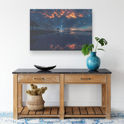 Vibrant Night Sky with Cosmic Reflections and Fiery Clouds Canvas Wall Art Decor - Awakening Righteousness