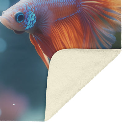 Vibrant Orange Tropical Fish with Flowing Fins Sherpa Blanket Soft Fleece Throw for Kids Room - Awakening Righteousness