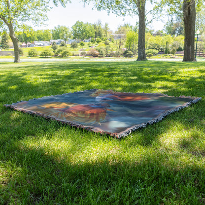 Vibrant Pair of Fish Swimming Together Woven Throw Blanket for Ocean and Fish Lovers - Awakening Righteousness