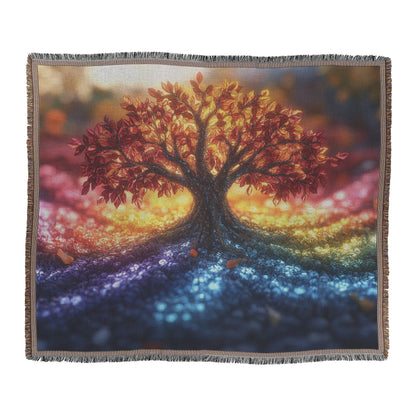Vibrant Rainbow Tree of Life Woven Throw Blanket for Inspirational Home Decor and Cozy Comfort - Awakening Righteousness