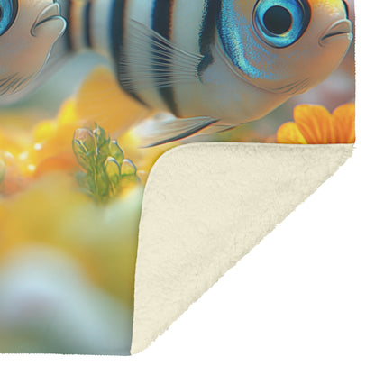 Vibrant Tropical Fish with Stripes and Flowers Sherpa Blanket Soft Fleece Throw for Kids Ocean Decor - Awakening Righteousness