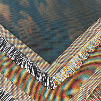 Vibrant Woven Throw Blanket Featuring Reflections of Autumn Trees and Mountain Lake in Stunning Landscape - Awakening Righteousness