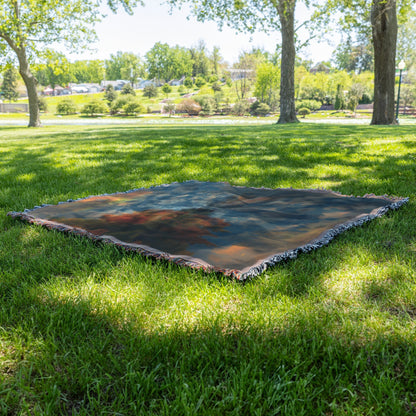 Vibrant Woven Throw Blanket Featuring Reflections of Autumn Trees and Mountain Lake in Stunning Landscape - Awakening Righteousness