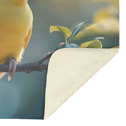 Vibrant Yellow Parakeet Cozy Fleece Sherpa Blanket - Awakening Righteousness