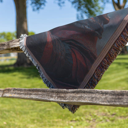 Warrior Panda in Red Robes Surrounded by Falling Petals Woven Throw Blanket for Home Decor - Awakening Righteousness