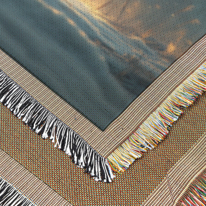White Arctic Fox on Glowing Snow Under Northern Lights with Silver Highlights Magical Atmosphere Woven Throw Blanket - Awakening Righteousness