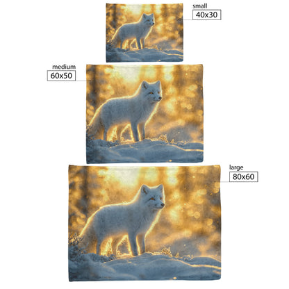 White Arctic Fox on Glowing Snow Under Radiant Sunlight Magical Atmosphere Fleece Sherpa Blanket - Awakening Righteousness
