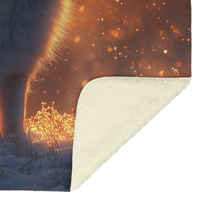 White Arctic Fox on Glowing Snow Under Radiant Sunlight Magical Atmosphere Fleece Sherpa Blanket - Awakening Righteousness