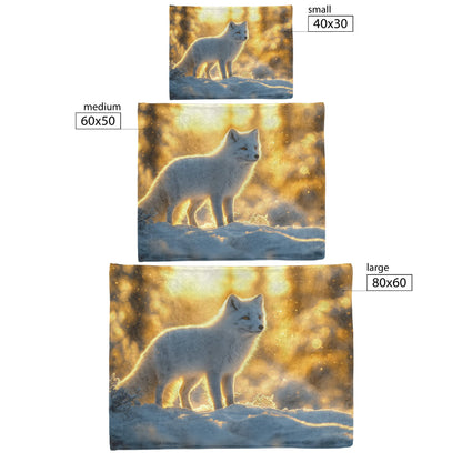 White Arctic Fox on Glowing Snow Under Vibrant Sunlight Silver Highlights Magical Fleece Sherpa Blanket - Awakening Righteousness