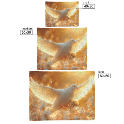 White Dove With Olive Branch Golden Light Design Fleece Sherpa Blanket Christian Gift Symbol Of Peace And Faith - Awakening Righteousness