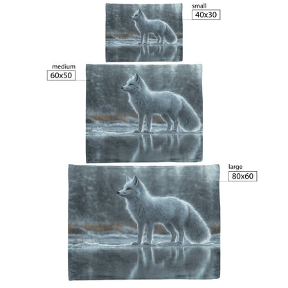 White Fox on Icy Lake Under Twilight Sky with Glowing Reflection in Crystal Clear Water Sherpa Fleece Blanket - Awakening Righteousness