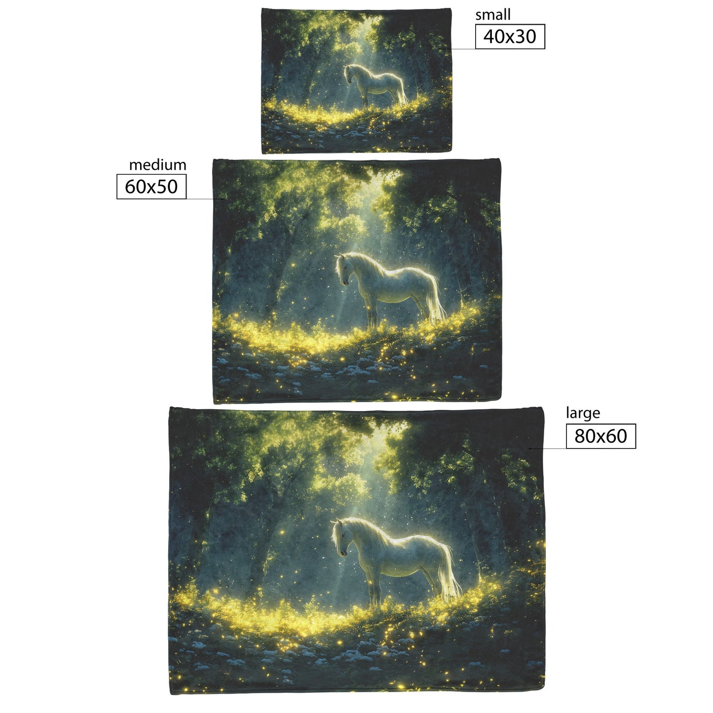 White Horse Standing in Glowing Forest Bathed in Ethereal Moonlight with Luminous Highlights Fleece Sherpa Blanket - Awakening Righteousness