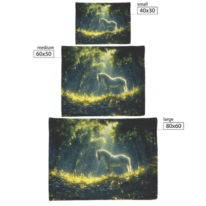 White Horse Standing in Glowing Forest Bathed in Ethereal Moonlight with Luminous Highlights Fleece Sherpa Blanket - Awakening Righteousness