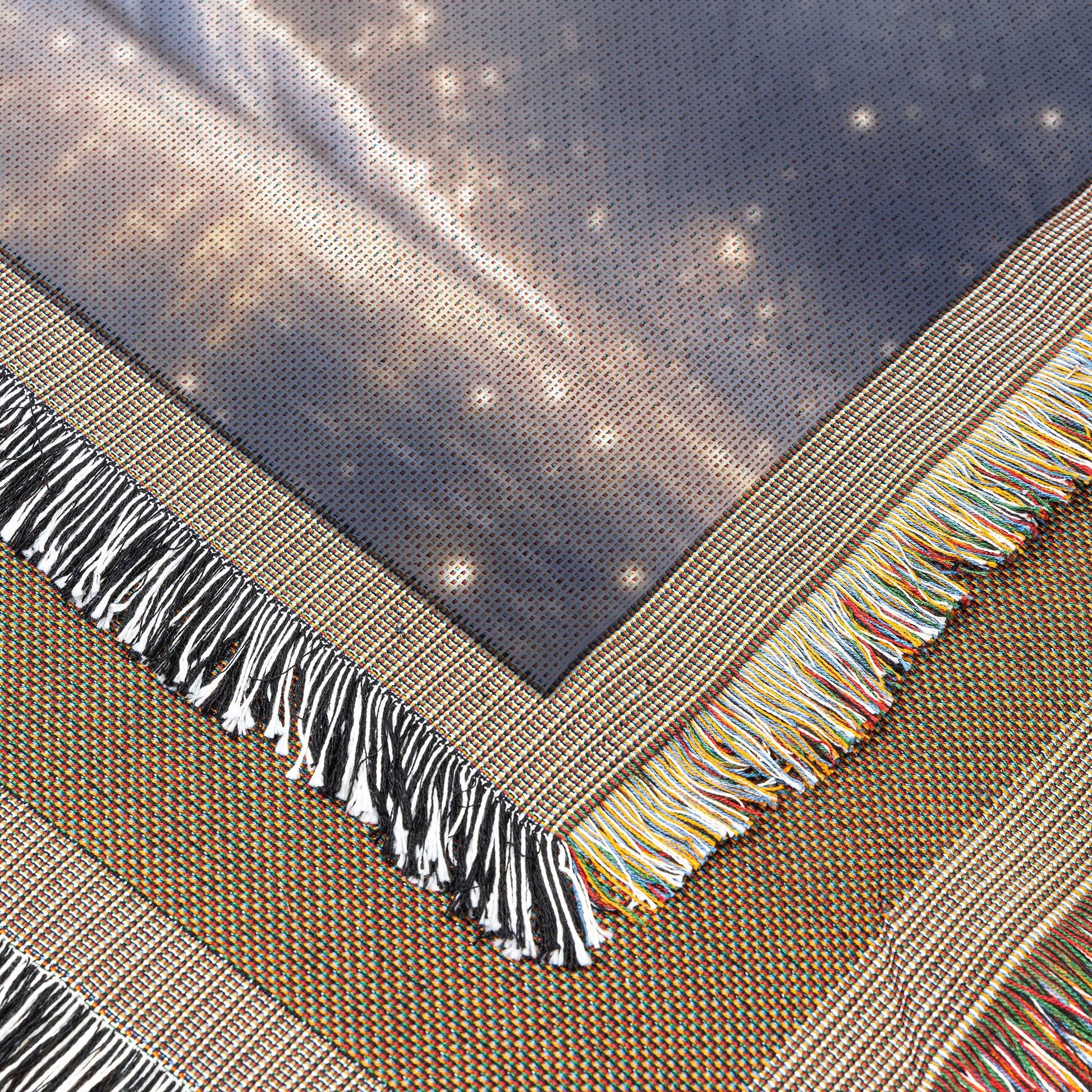 White Peacock in Snowy Landscape with Glowing Silver Feathers Under Moonlight Ethereal Woven Throw Blanket - Awakening Righteousness