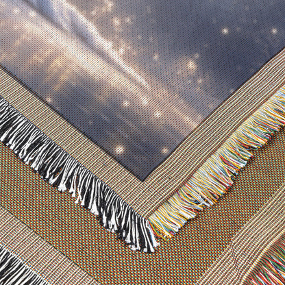 White Peacock in Snowy Landscape with Glowing Silver Feathers Under Moonlight Ethereal Woven Throw Blanket - Awakening Righteousness