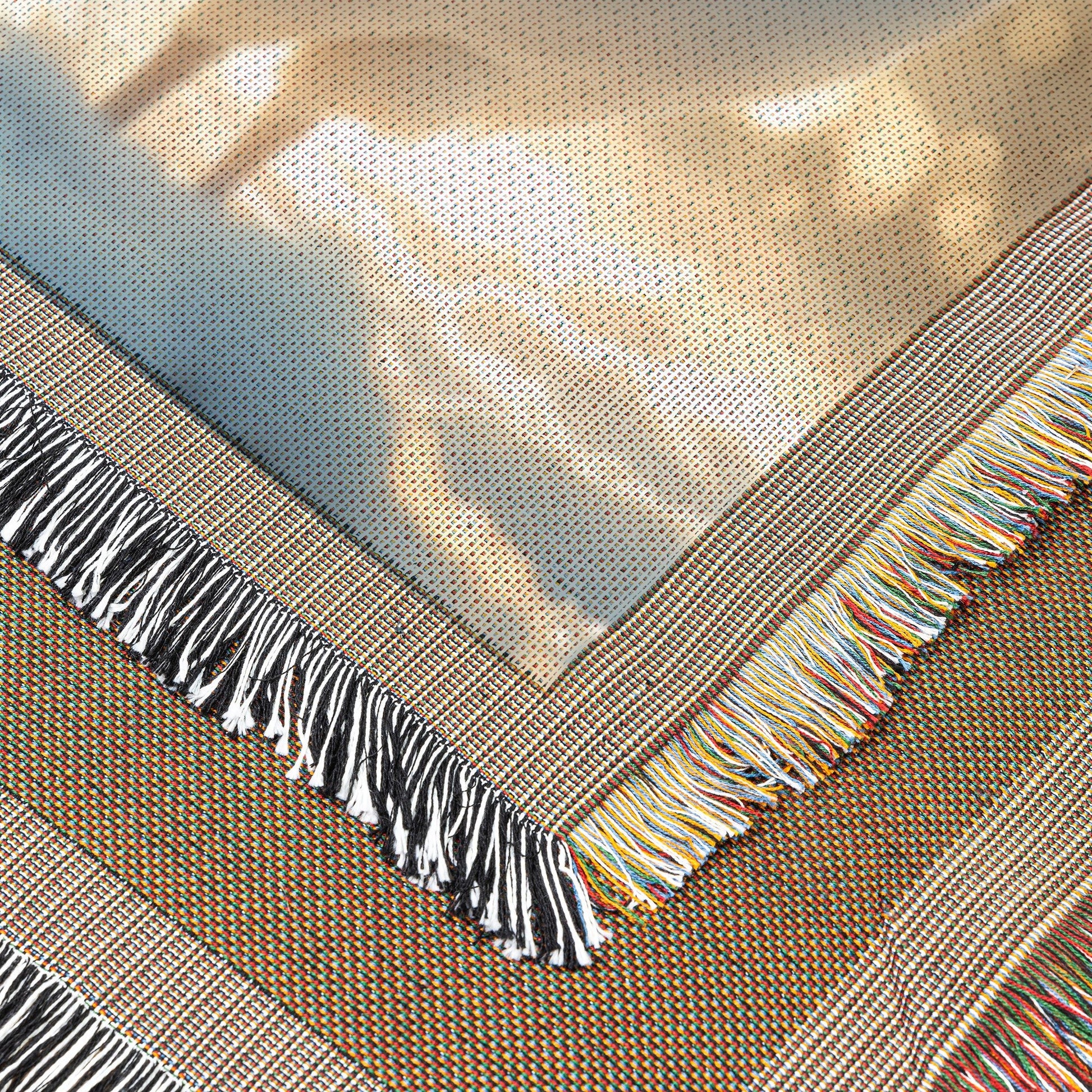 White Peacock in Snowy Landscape with Glowing Silver Feathers Under Moonlight Ethereal Woven Throw Blanket - Awakening Righteousness
