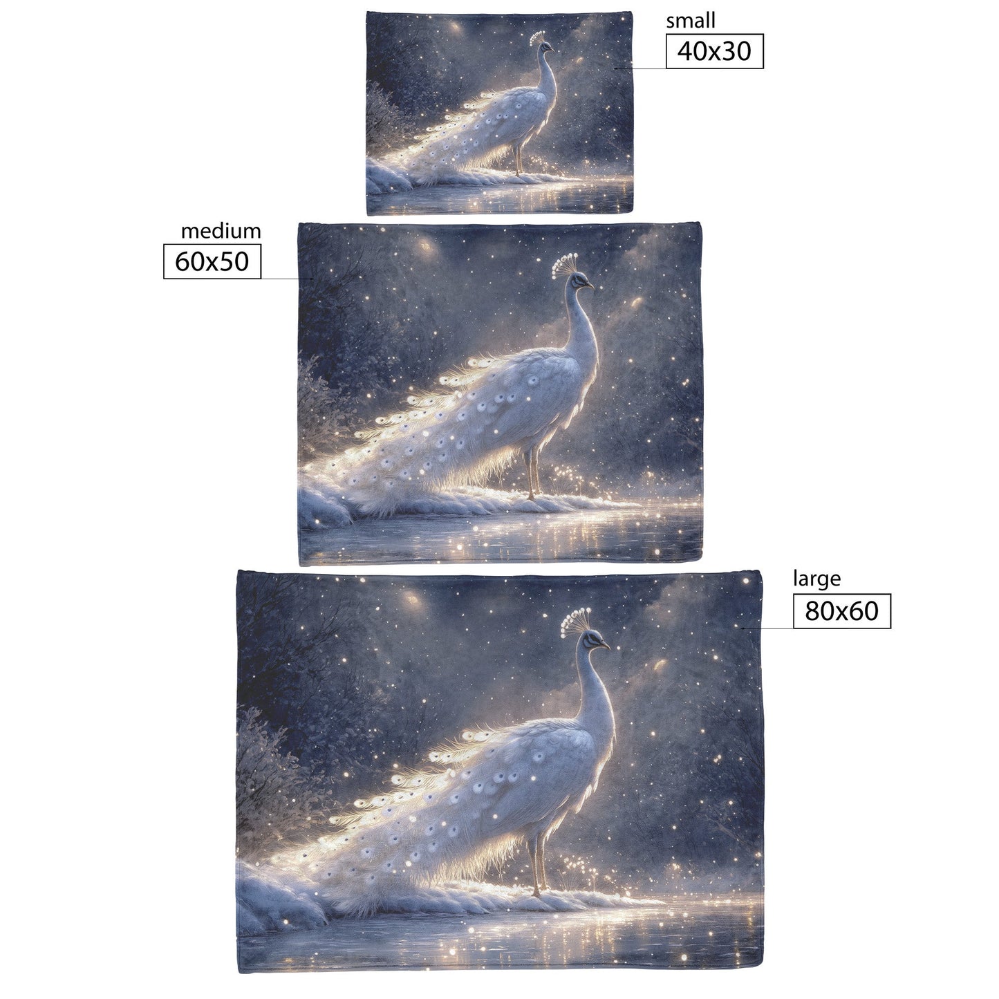 White Peacock in Snowy Landscape with Glowing Silver Feathers Under Soft Moonlight Fleece Sherpa  Blanket - Awakening Righteousness