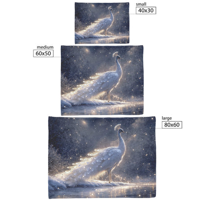 White Peacock in Snowy Landscape with Glowing Silver Feathers Under Soft Moonlight Fleece Sherpa  Blanket - Awakening Righteousness
