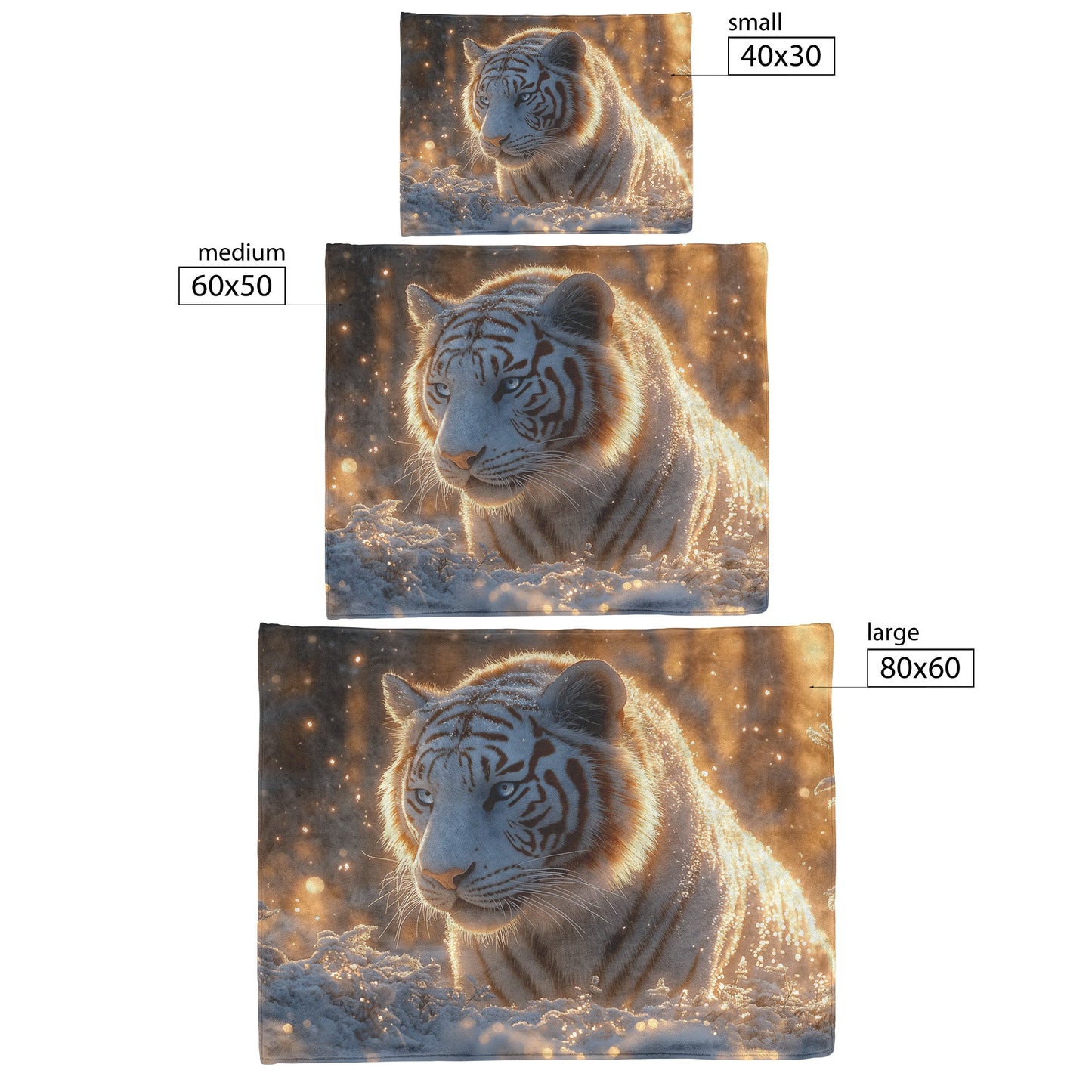 White Tiger in Glowing Snowy Forest Sherpa Fleece Blanket Soft Moonlight Silver Highlights Ethereal Serene Scene - Awakening Righteousness