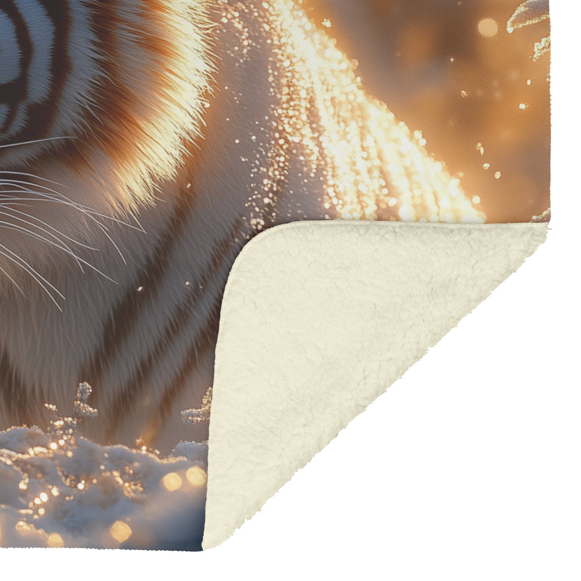 White Tiger in Glowing Snowy Forest Sherpa Fleece Blanket Soft Moonlight Silver Highlights Ethereal Serene Scene - Awakening Righteousness