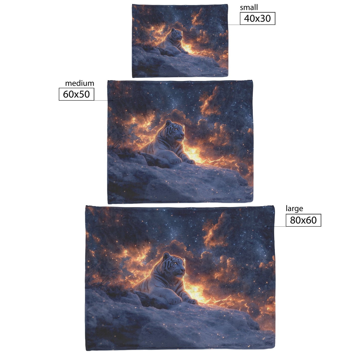 White Tiger on Snowy Cliff Sherpa Fleece Blanket Twilight Sky Stars Glowing Light Majestic Wildlife Scene - Awakening Righteousness