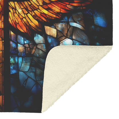Winged Cross Stained Glass Fleece Sherpa Blanket Radiant Christian Art Cozy Inspirational Home Decor Gift - Awakening Righteousness