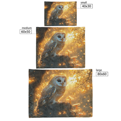 Wise Old Owl on Ancient Tree Stump Glowing Mushrooms Golden Mist Intricate Feathers Fleece Sherpa Blanket - Awakening Righteousness