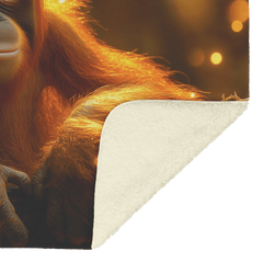 Wise Orangutan Sitting on Glowing Mossy Tree Branch with Golden Light Beams in Dense Rainforest Sherpa Fleece Blanket - Awakening Aesthetics