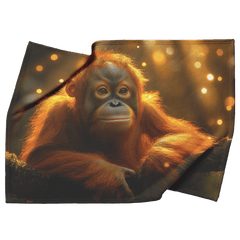 Wise Orangutan Sitting on Glowing Mossy Tree Branch with Golden Light Beams in Dense Rainforest Sherpa Fleece Blanket - Awakening Aesthetics