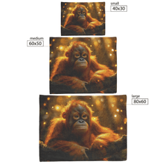 Wise Orangutan Sitting on Glowing Mossy Tree Branch with Golden Light Beams in Dense Rainforest Sherpa Fleece Blanket - Awakening Aesthetics