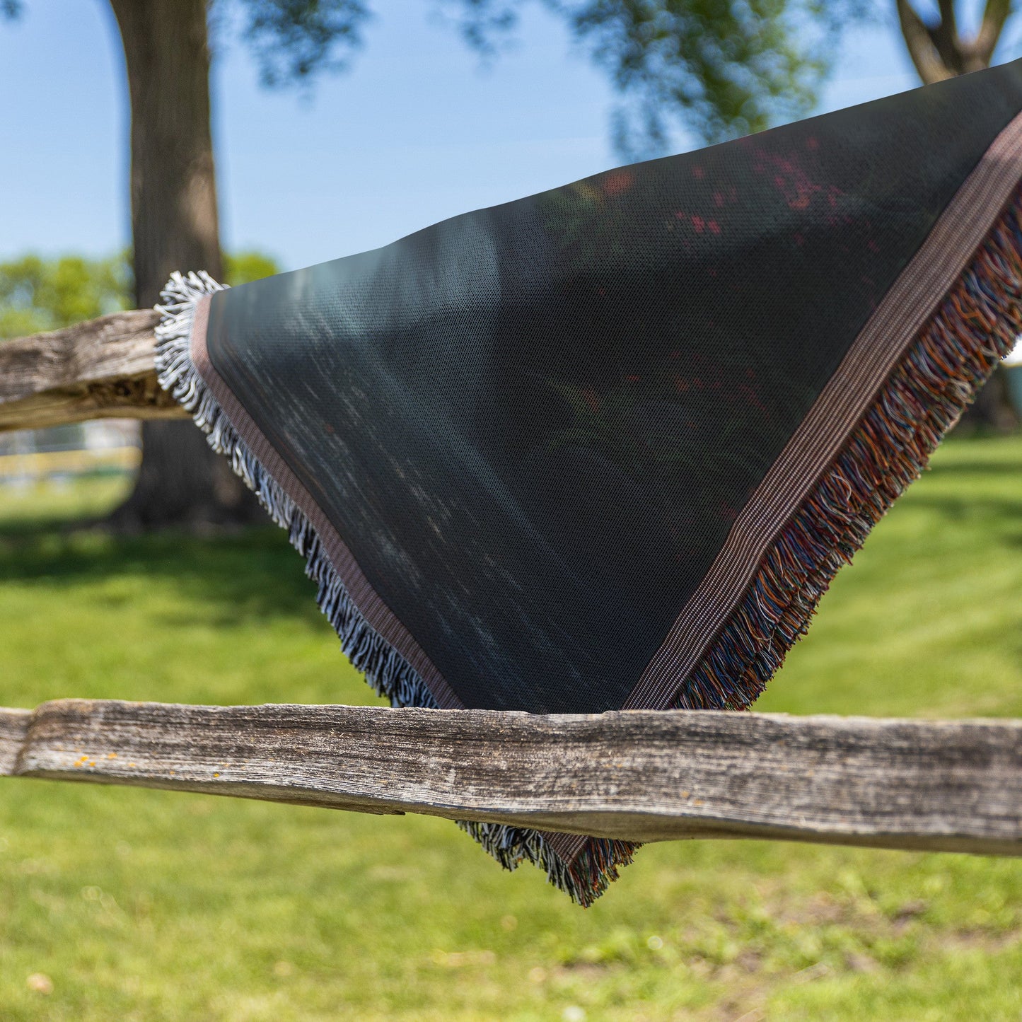 Woven Throw Blanket Depicting a Serene Waterfall with Autumn Trees in a Peaceful Garden - Awakening Righteousness