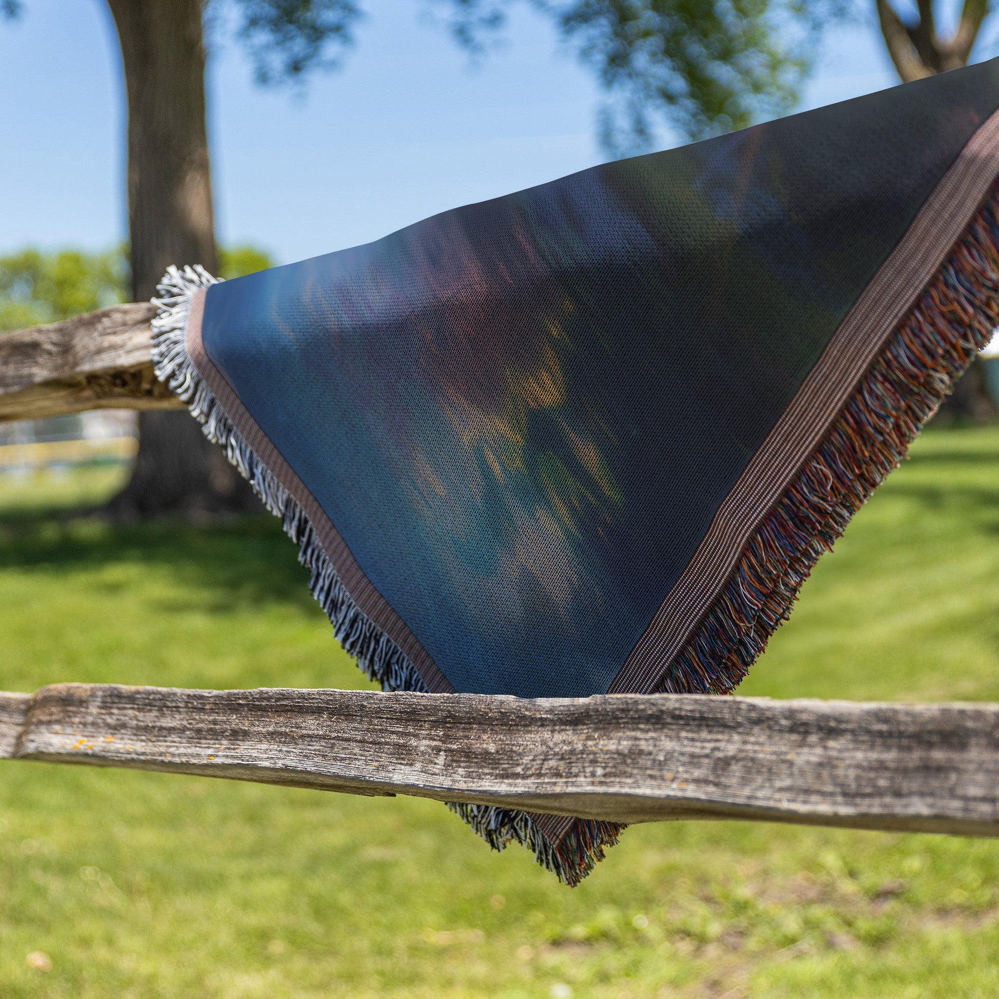 Woven Throw Blanket of a Scenic Autumn Landscape with River and Sunset over Majestic Mountains - Awakening Righteousness