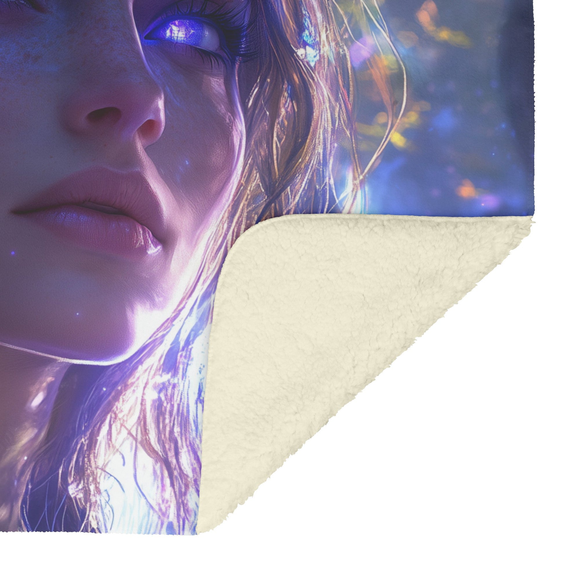 WoW Night Elf Fleece Sherpa Blanket Featuring Radiant Holy Female Alliance Elf in Enchanted Forest - Awakening Righteousness
