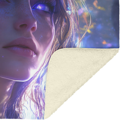 WoW Night Elf Fleece Sherpa Blanket Featuring Radiant Holy Female Alliance Elf in Enchanted Forest - Awakening Righteousness